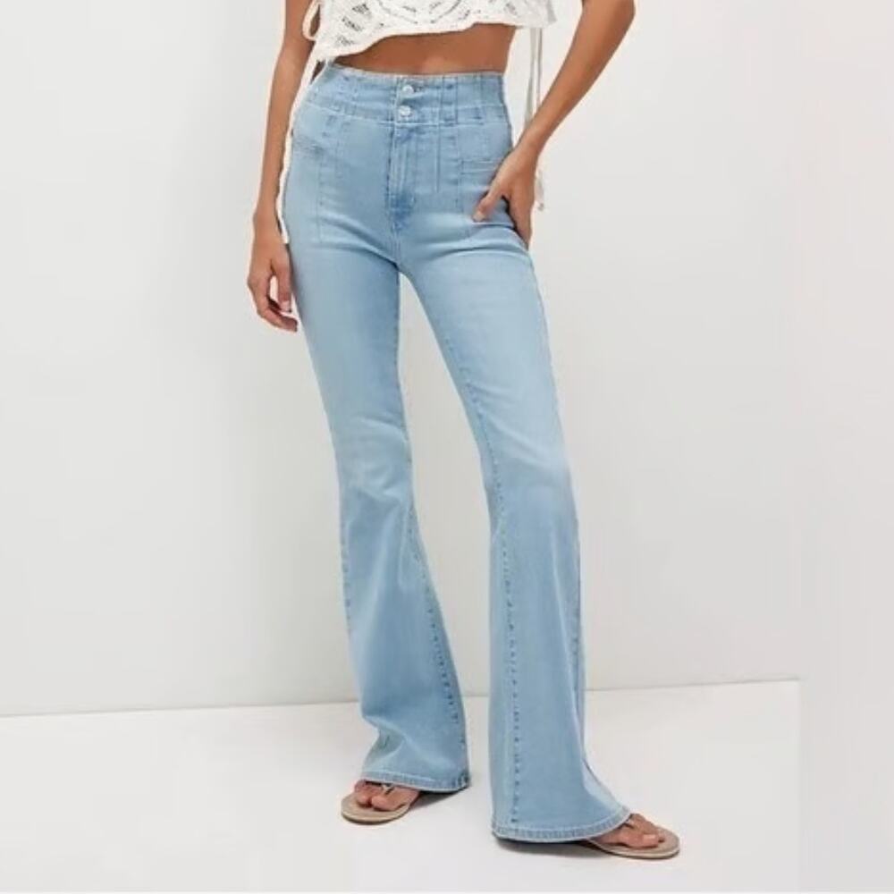 We The Free People Jayde Flare Jeans High Waist Light Wash Blue Retro Size 29